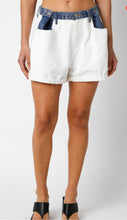 Load image into Gallery viewer, White contrast waistband denim shorts
