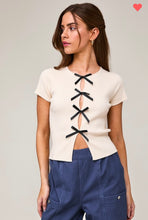 Load image into Gallery viewer, Ivory bow detail short sleeve top
