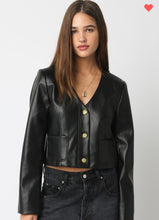 Load image into Gallery viewer, Cropped faux leather jacket

