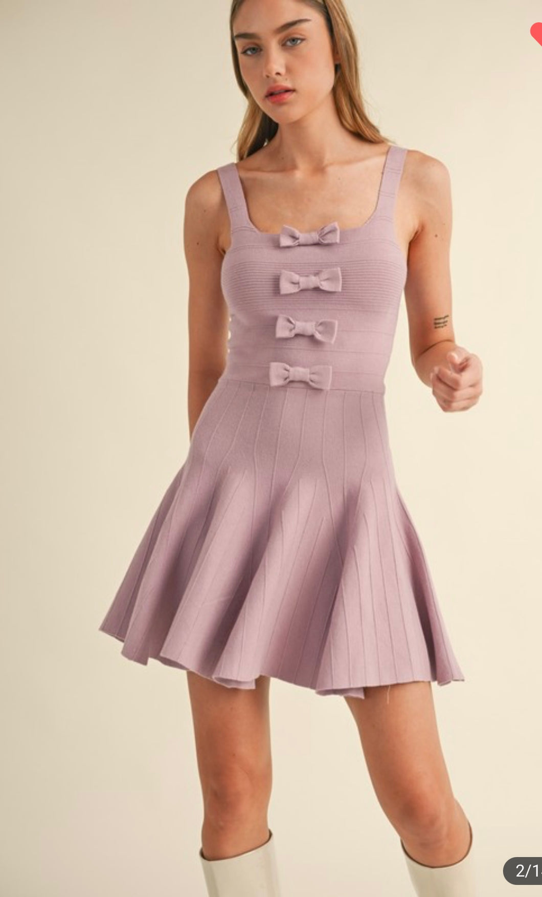 Mauve bow detail knit dress