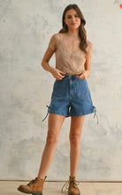 Load image into Gallery viewer, Lace up side denim shorts
