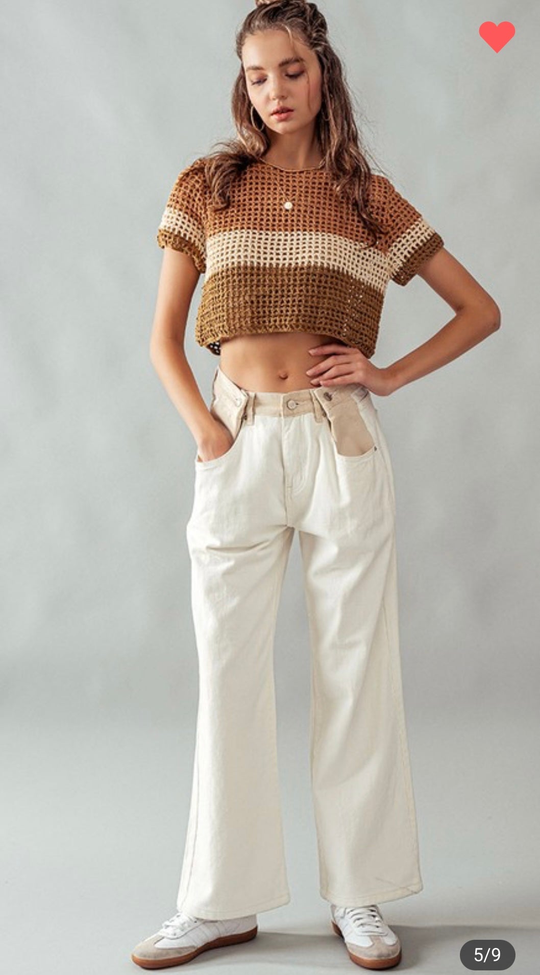 Cream contrasting waistband pants