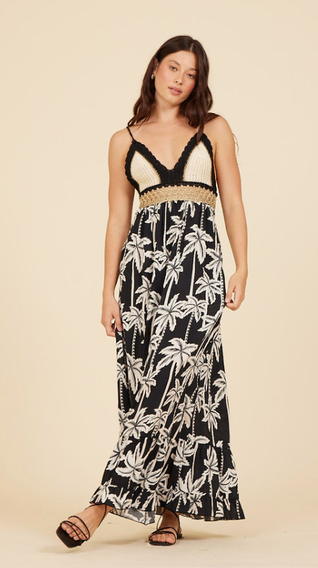 Crochet and palm print maxi dress