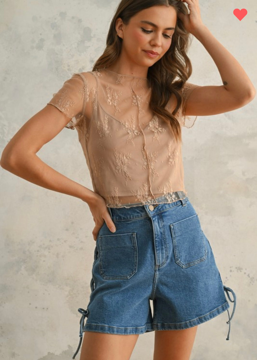 Lace up side denim shorts