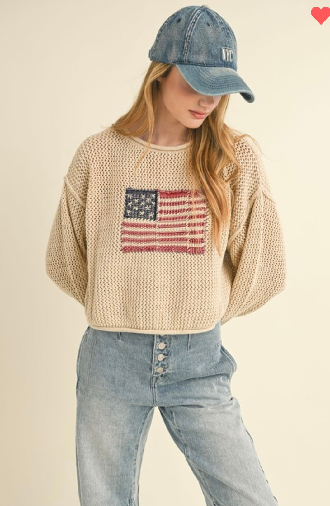 Beige flag knit sweater