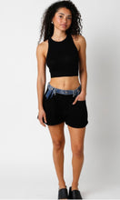 Load image into Gallery viewer, Black contrast waistband denim shorts
