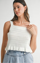 Load image into Gallery viewer, White crochet ruffle hem top
