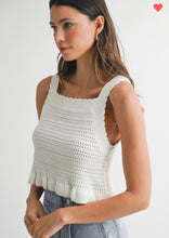 Load image into Gallery viewer, White crochet ruffle hem top

