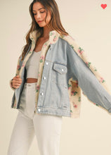 Load image into Gallery viewer, Floral shearling and denim combo jacket
