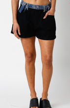 Load image into Gallery viewer, Black contrast waistband denim shorts
