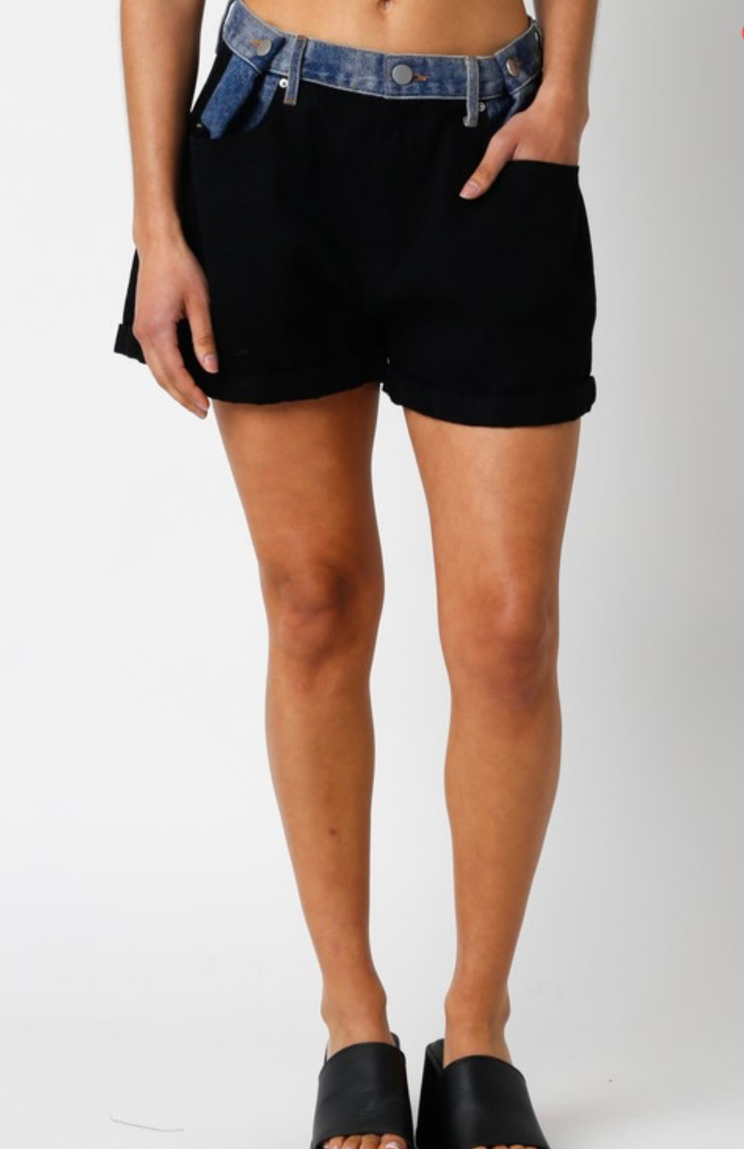 Black contrast waistband denim shorts