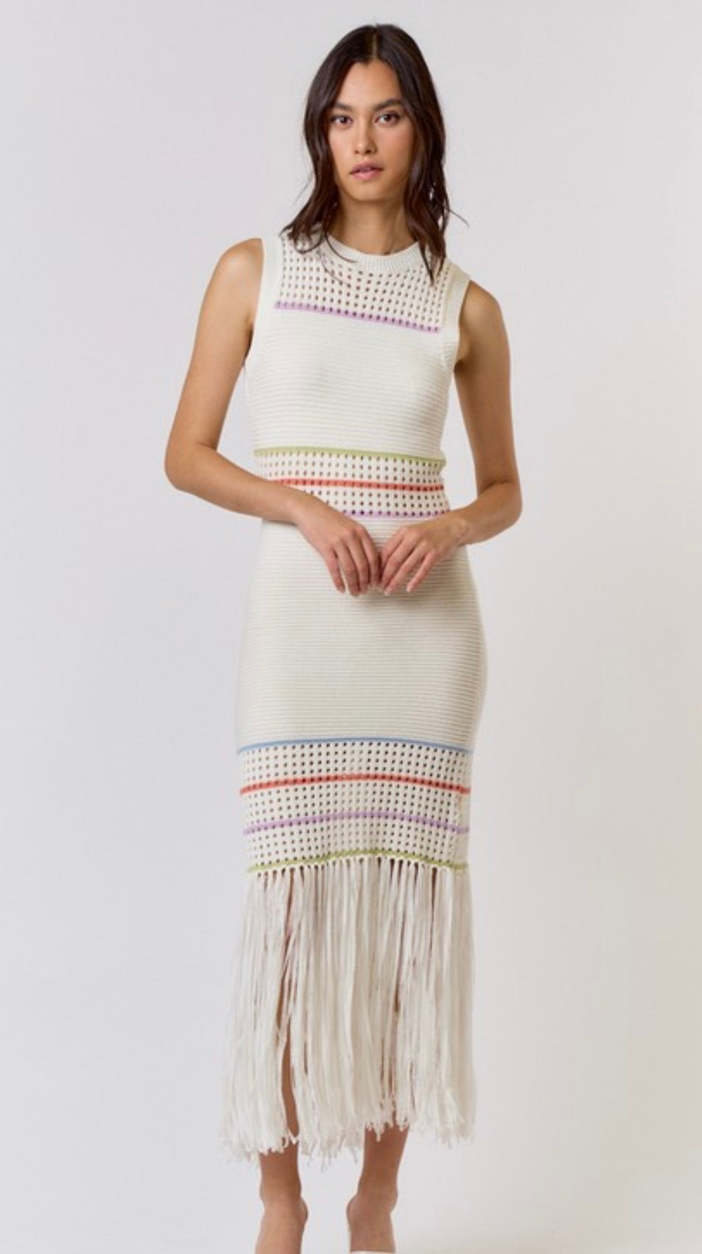 Ivory fringe hem maxi dress