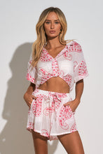 Load image into Gallery viewer, White and pink paisley short set
