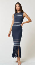 Load image into Gallery viewer, Navy fringe hem maxi dress
