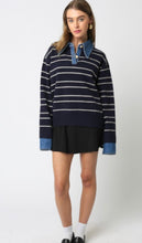 Load image into Gallery viewer, Denim and striped polo sweater
