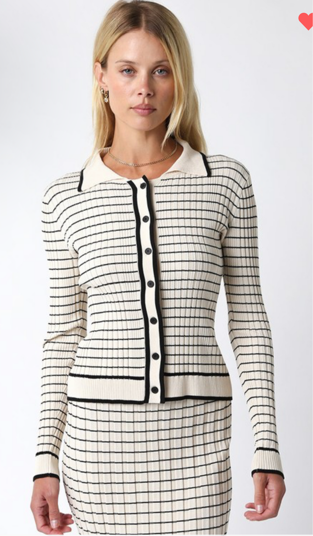 Ivory striped collar top