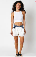 Load image into Gallery viewer, White contrast waistband denim shorts
