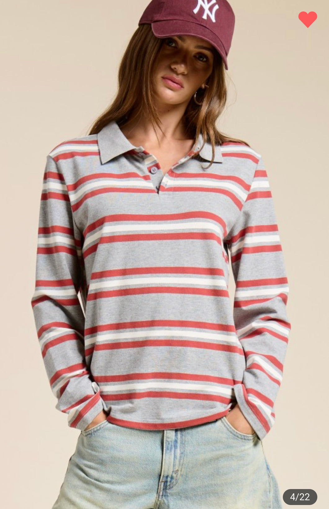 Grey striped polo shirt