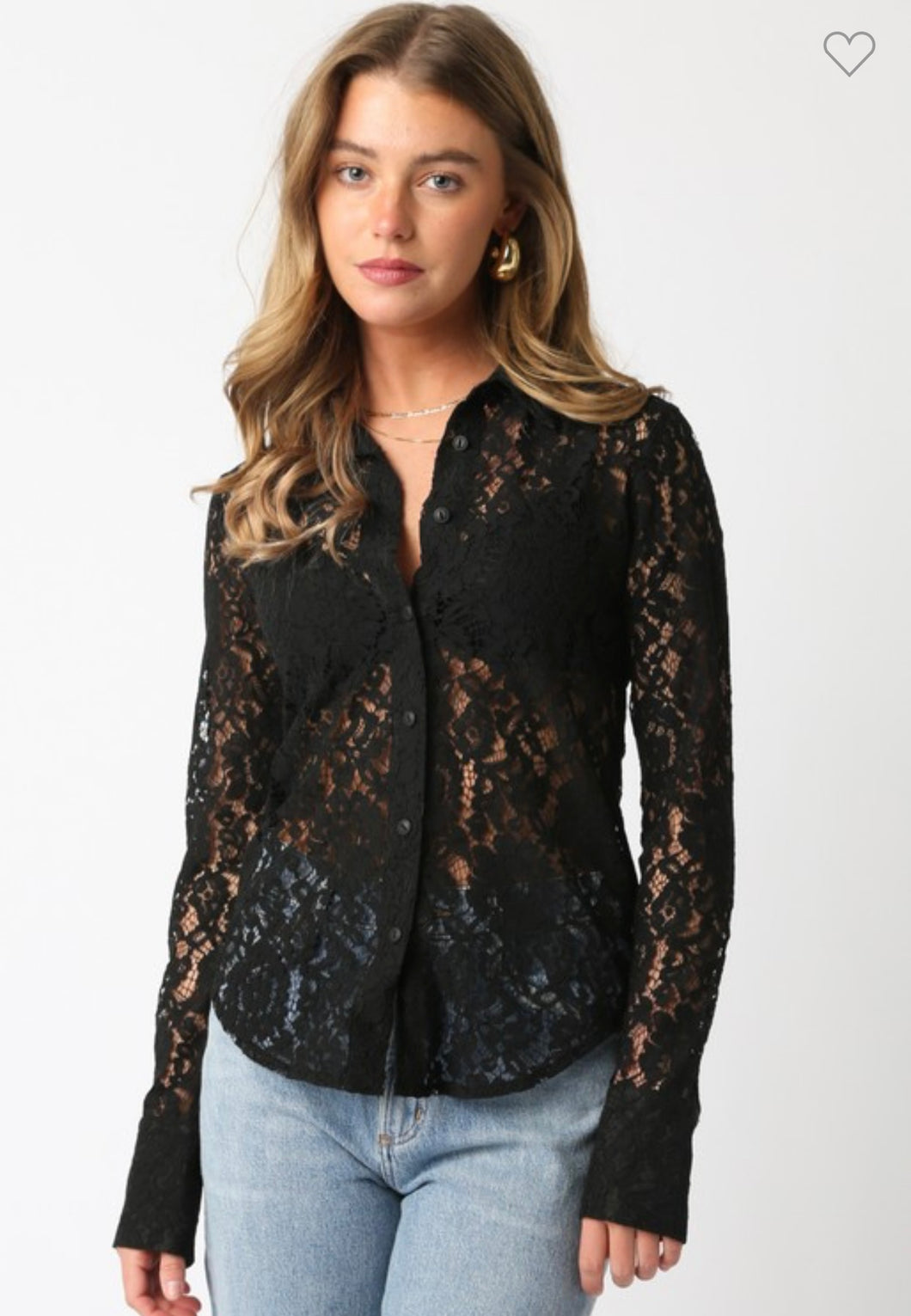 Black lace button up top