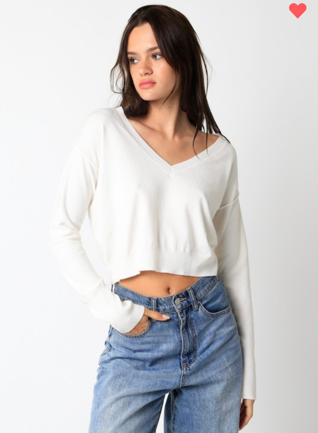 White V neck cropped sweater