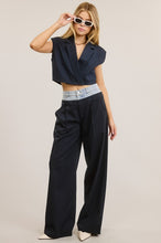 Load image into Gallery viewer, Navy trouser with denim waistband
