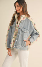 Load image into Gallery viewer, Floral shearling and denim combo jacket
