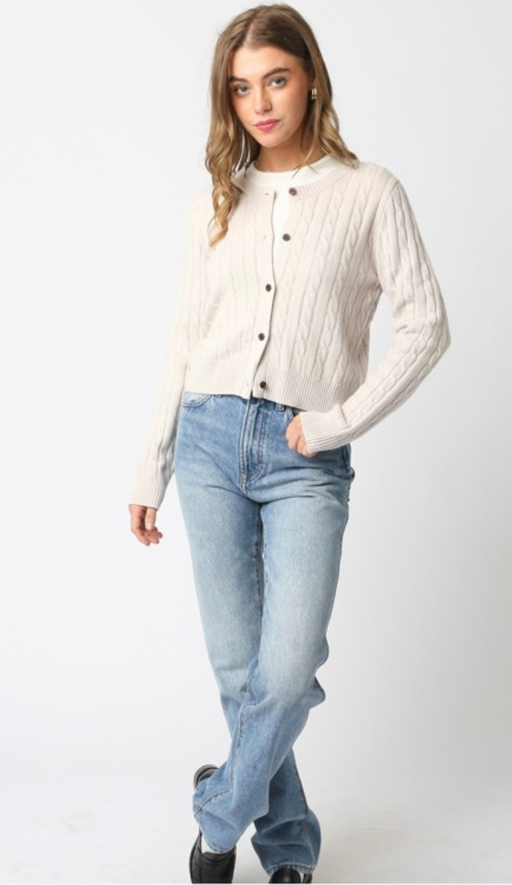 Ecru cable knit cardigan