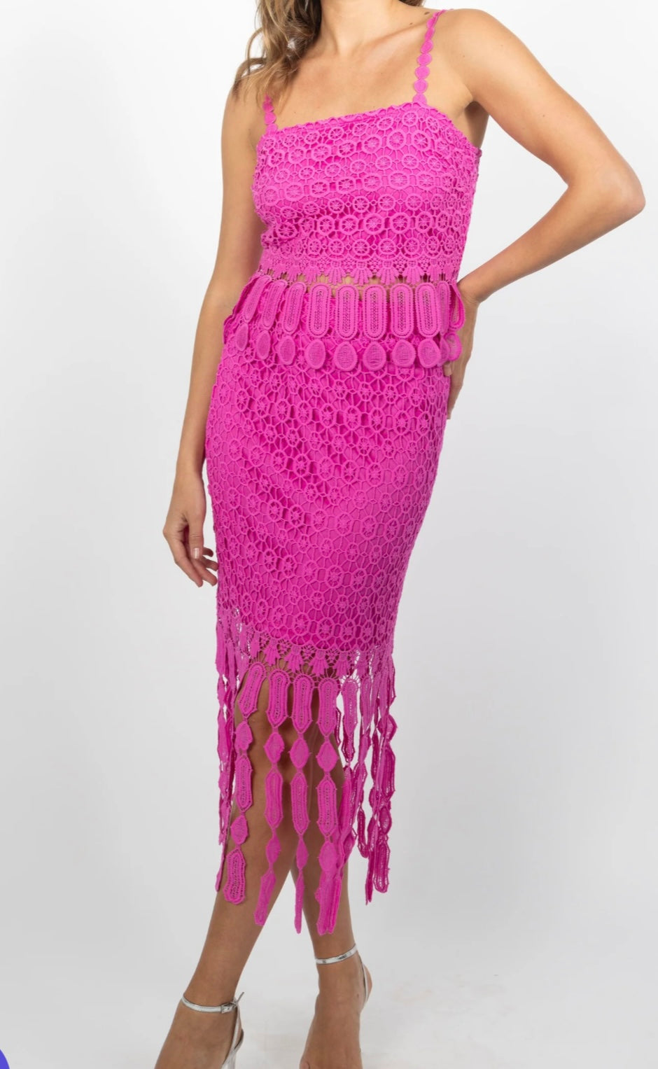 Pink fringe skirt set