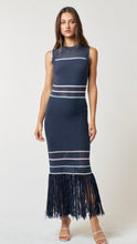 Load image into Gallery viewer, Navy fringe hem maxi dress
