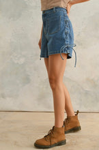 Load image into Gallery viewer, Lace up side denim shorts
