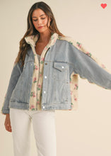 Load image into Gallery viewer, Floral shearling and denim combo jacket
