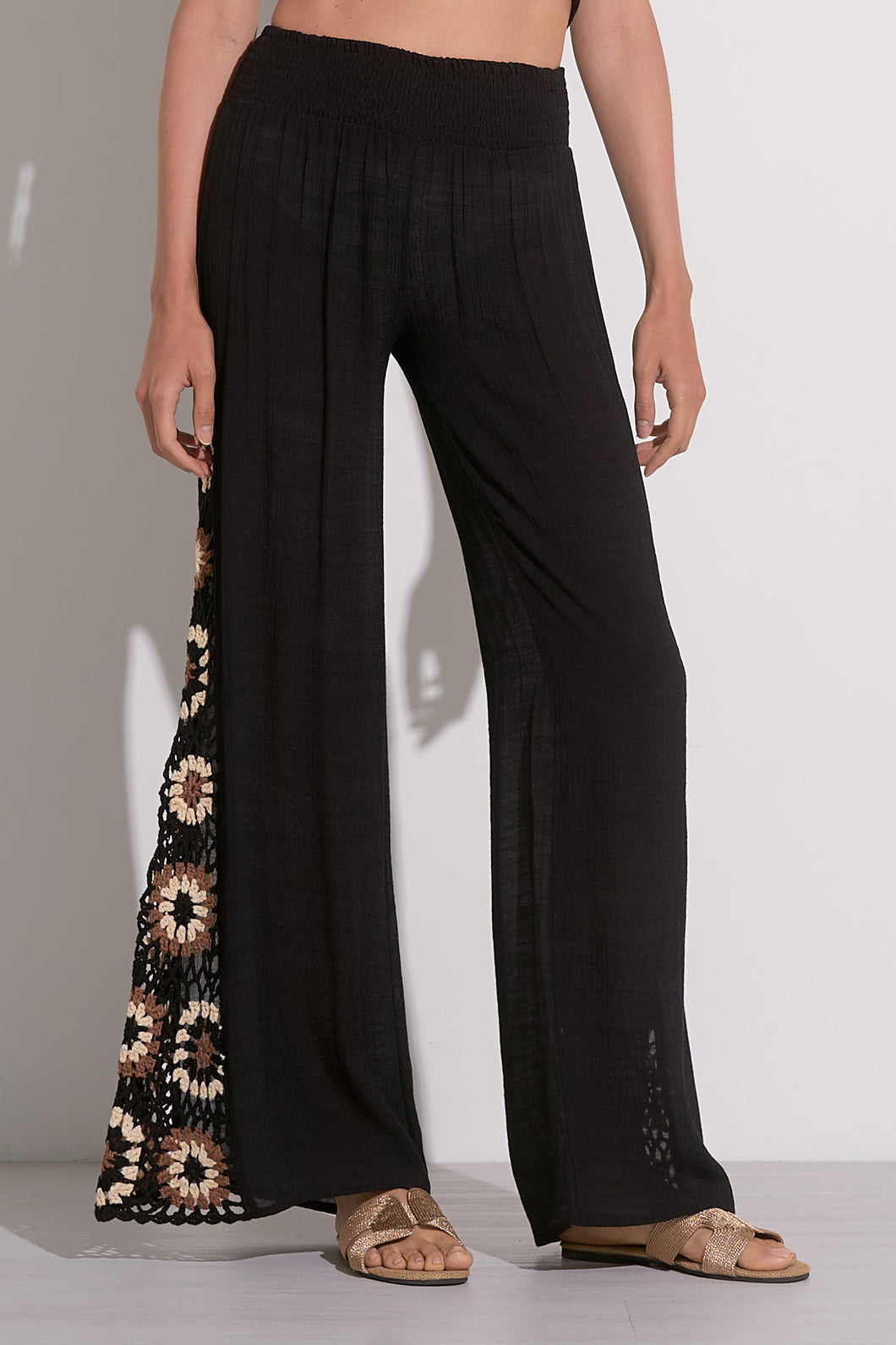 Black crochet beach pants