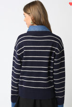 Load image into Gallery viewer, Denim and striped polo sweater
