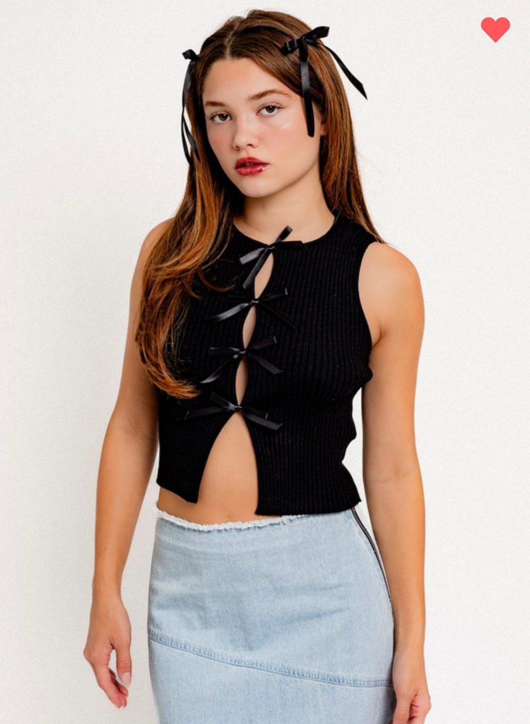 Black bow detail sleeveless top