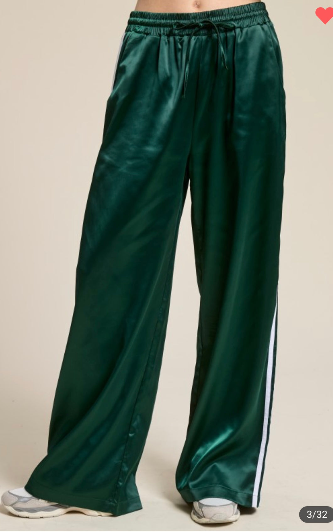 Green satin track pants