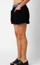 Load image into Gallery viewer, Black contrast waistband denim shorts
