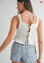Load image into Gallery viewer, White crochet ruffle hem top
