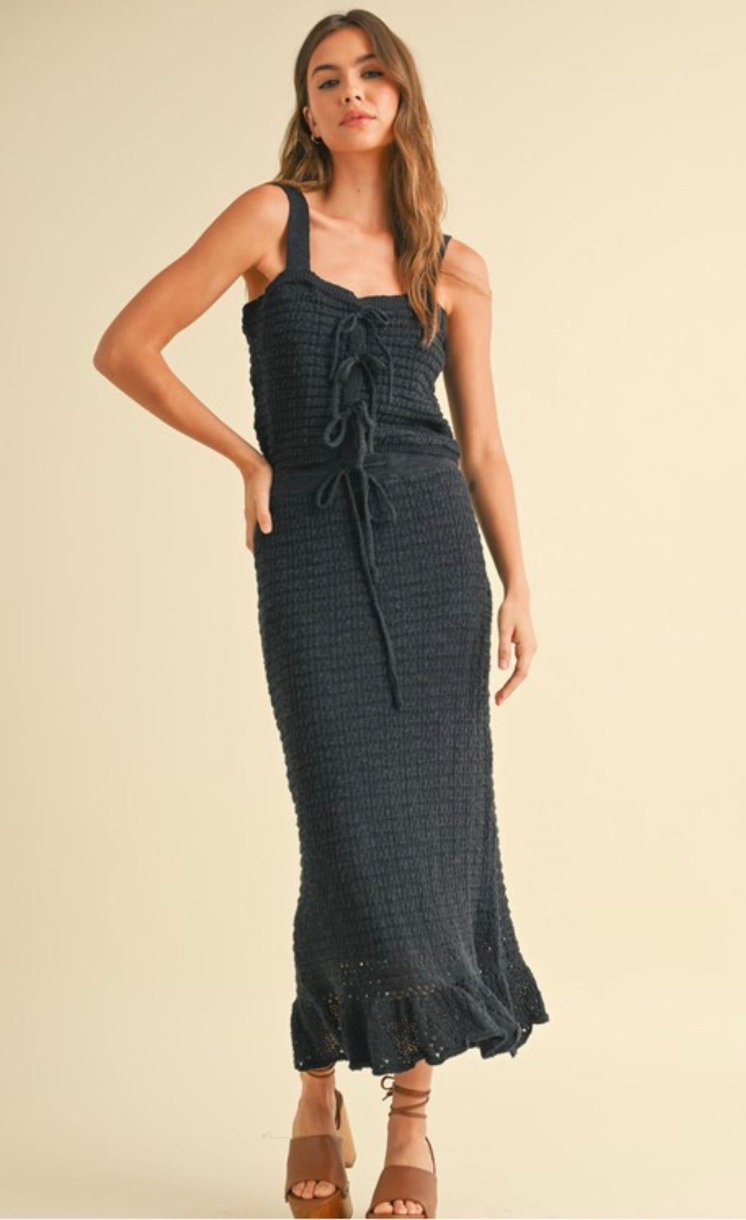 Navy crochet skirt set