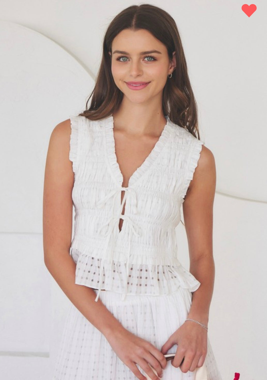 White smocked tie top