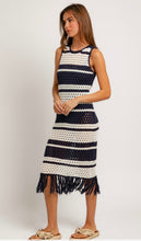 Load image into Gallery viewer, Navy striped crochet dress
